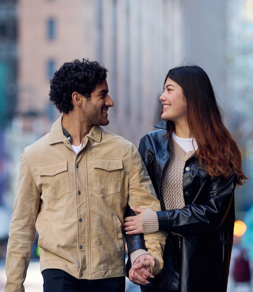 He finds her sexy as they walk together