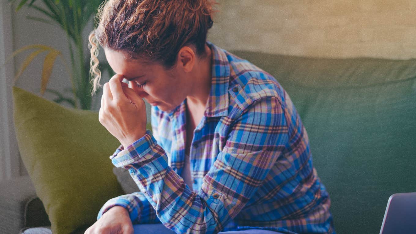 Woman in despair realizes that she is seeing signals of emotional abuse.