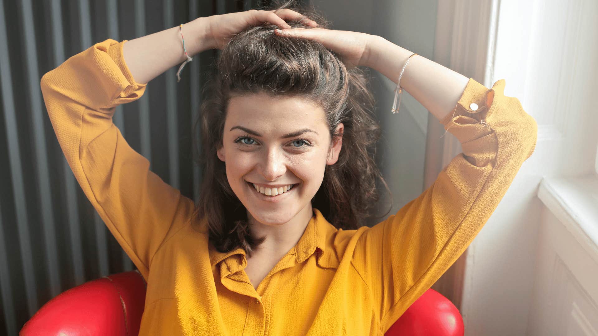 genuinely happy woman relaxing