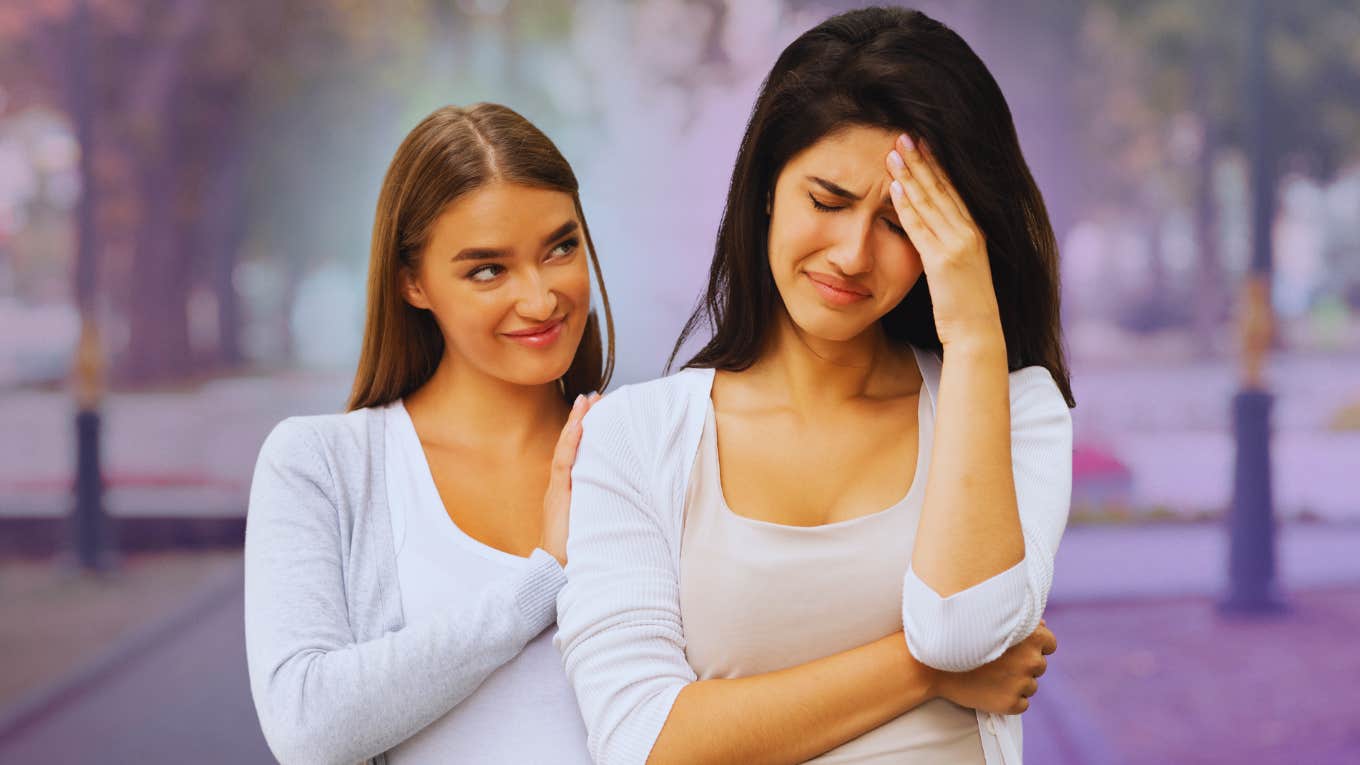 Toxic Friends & Friendships: Signs + How To Deal With Them Toxic friend comforts her friend, but the friend does not notices the signs or know how to deal with them.