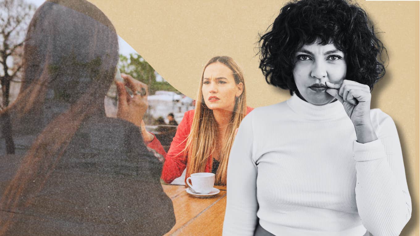 Woman, zipping lips. Things you should never say to a friend who's child as an addiction