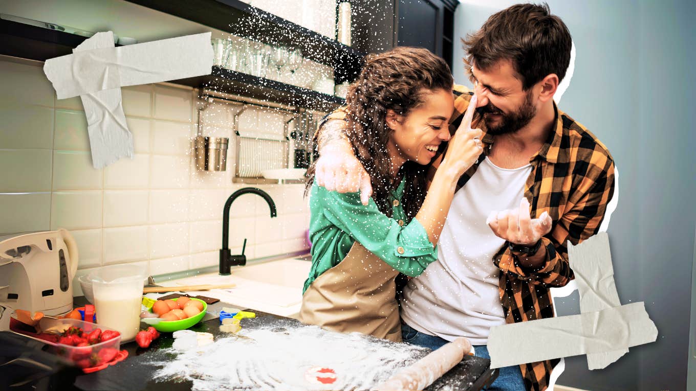 Therapist Reveals Necessary Ingredients For Growing A Super-Romantic (But Stable) Marriage Couple baking together, necessary ingredients for growing a super romantic marriage