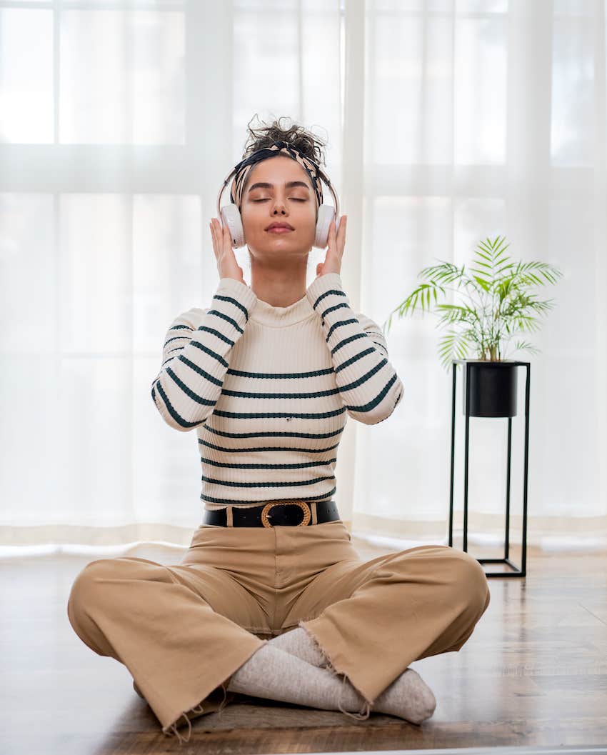 She sits to mediate on music for the happiest life