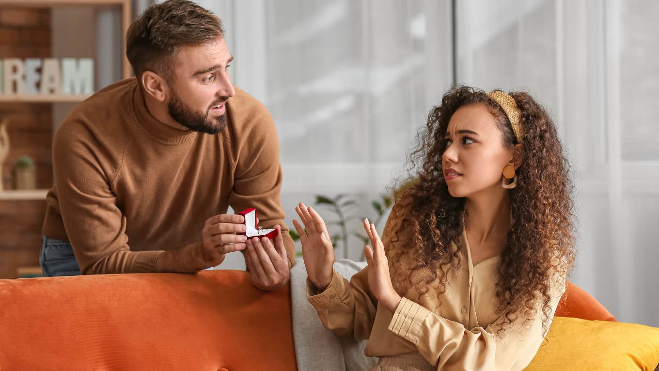 Woman Turns Down Engagement Because Boyfriend Took Too Long To Propose woman turning down boyfriend's marriage proposal