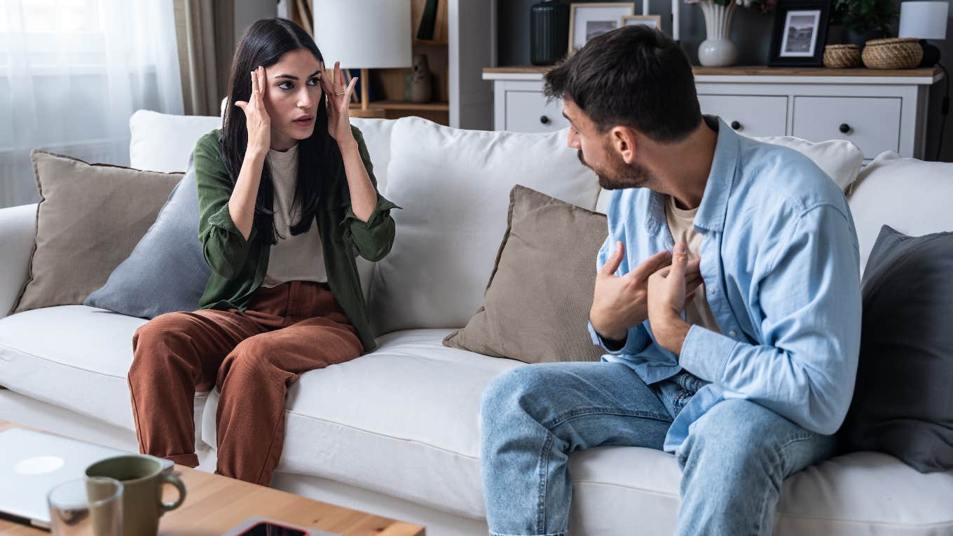 Insecure Man Confronts His Girlfriend Every Time She Locks The Door When Using The Bathroom Insecure man arguing with his girlfriend about locking the bathroom door