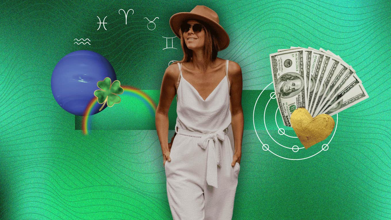 Luck Improves For These 3 Zodiac Signs October 1, 2024 woman surrounded by symbols of luck horoscope october 1, 2024