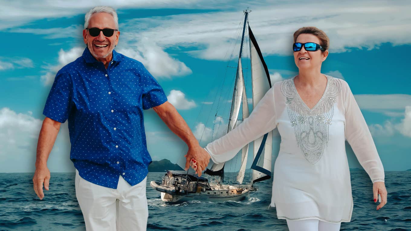 I Was Divorced And Alone — Until I Met An Unlikely Soulmate On A 40-Foot Sailboat Author with partner and sailboat