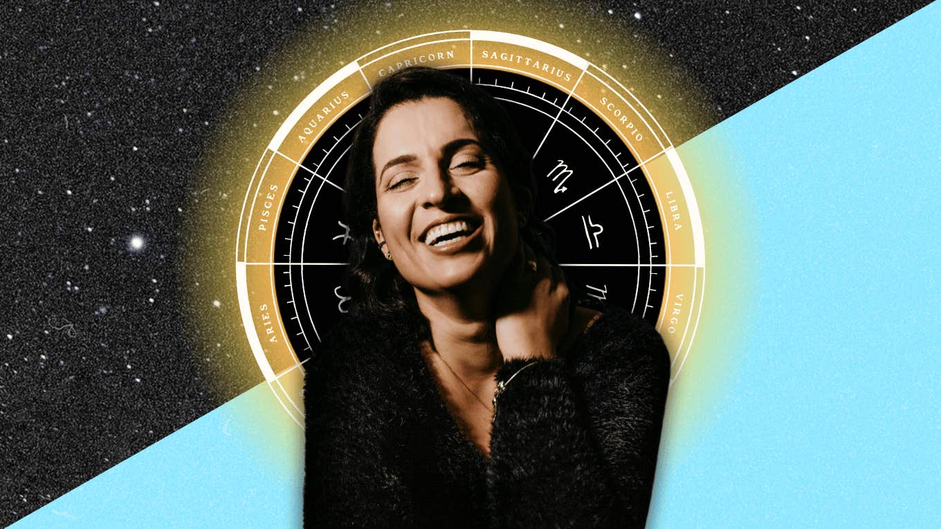 How The October 2 Libra Eclipse Will Affect Your Zodiac Sign's Life Until March 2025 woman and zodiac wheel in front of libra eclipse october 2