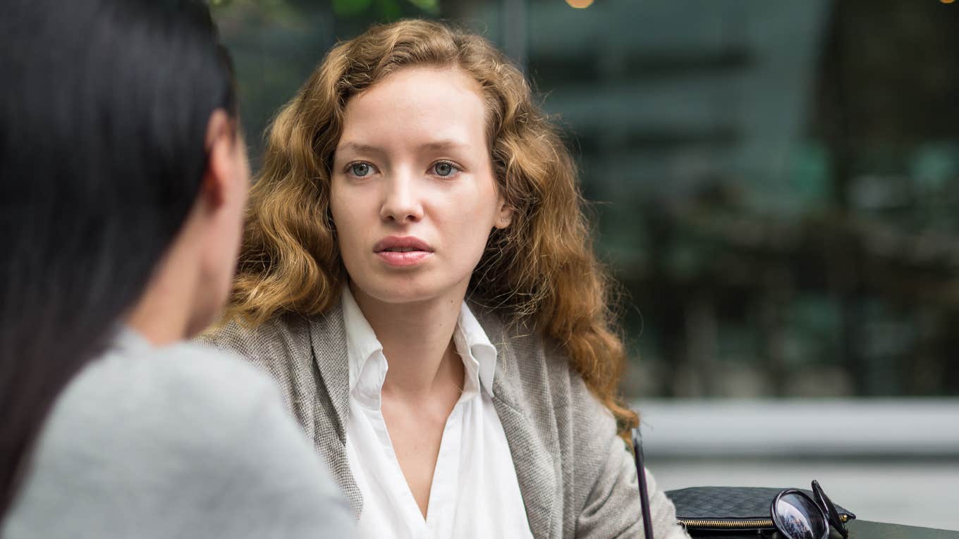 Peace-making phrases that work with almost anyone Two women talking, one trying to make peace