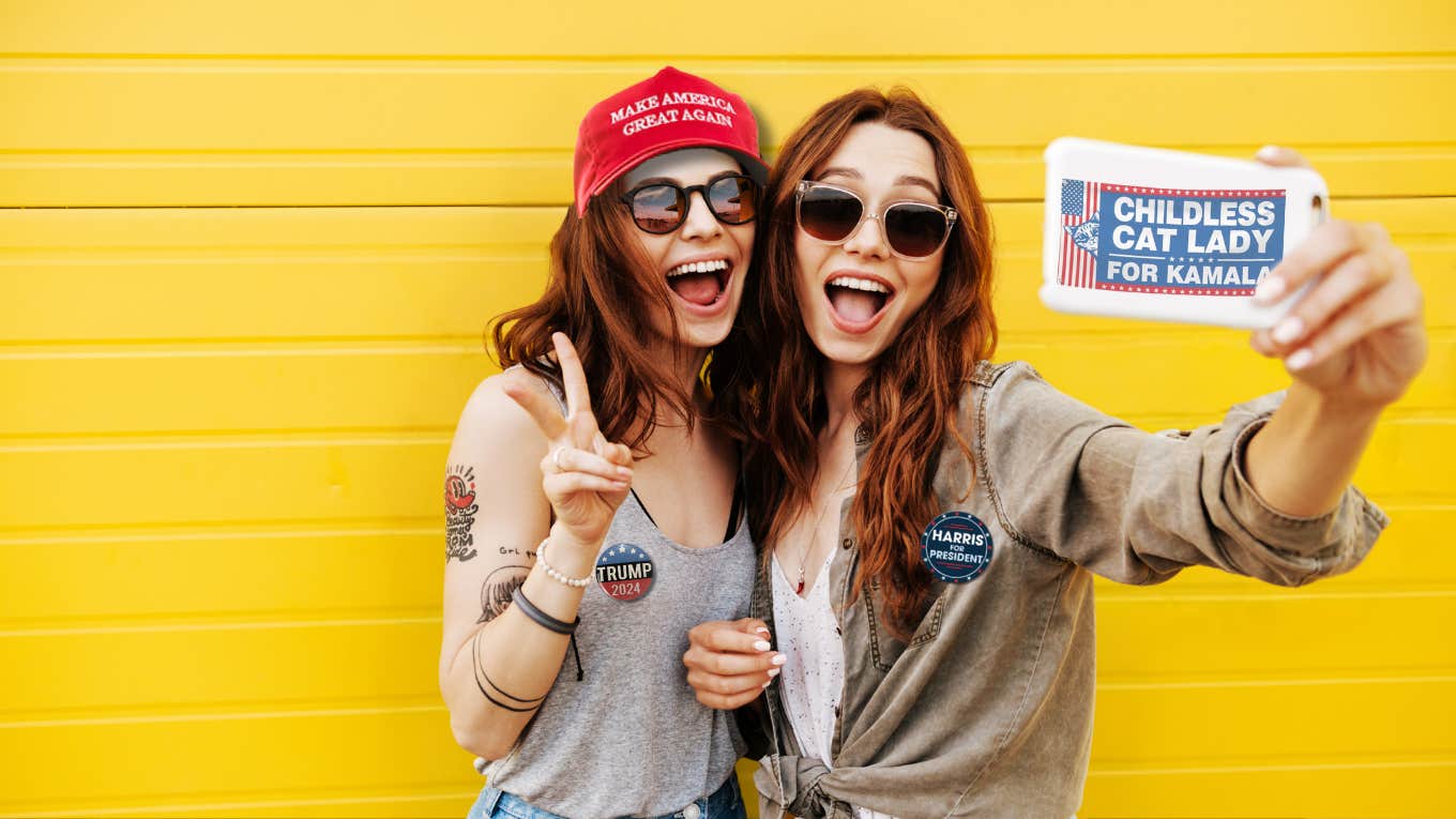 Peace-Making Tactics To Not Let Politics Ruin A Friendship Or Marriage Two friends supporting different political parties taking a selfie