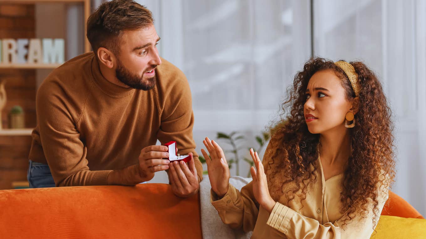 The Reasons Women Physically Reject Men, According To Psychology Woman physically rejects mans proposal.