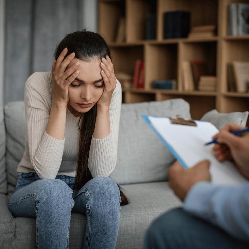 frustrated woman in therapy