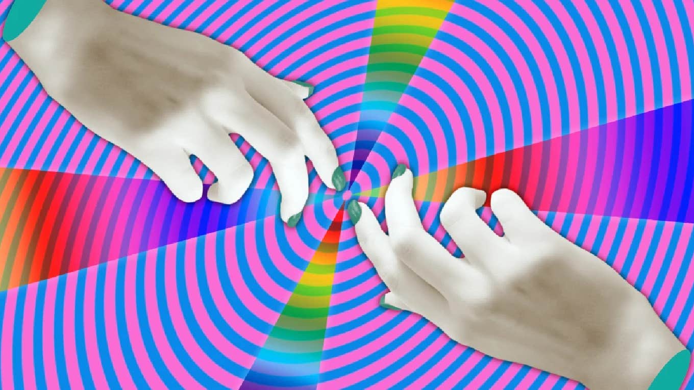 How To Answer Yes Or No Questions By Muscle Testing Your Fingers two hands nearly touching in front of swirling colors