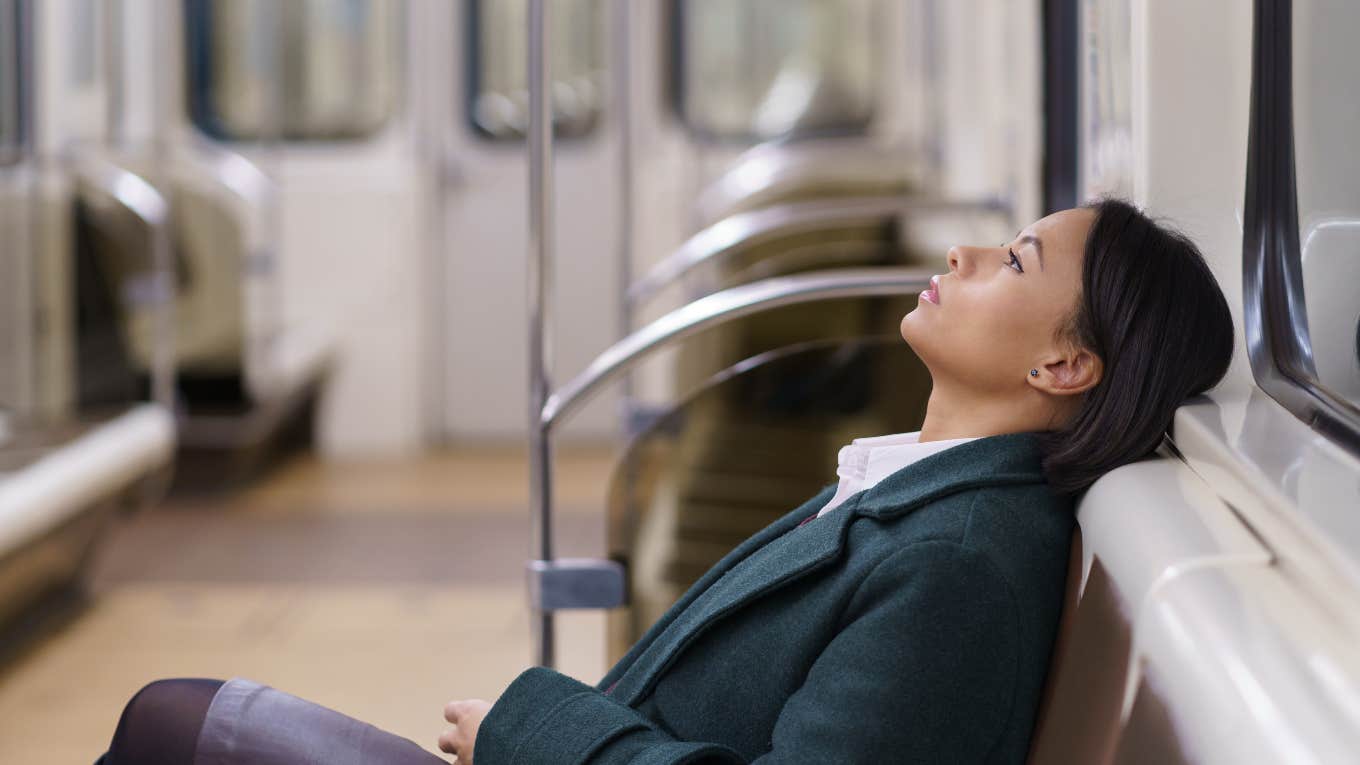 Worker Says Having A 9 To 5 Job Makes It Difficult To Do The Basic Tasks That Create A Quality Life Tired worker commuting home after her 9 to 5 job