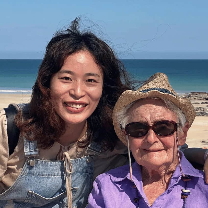 author's mom with her caregiver