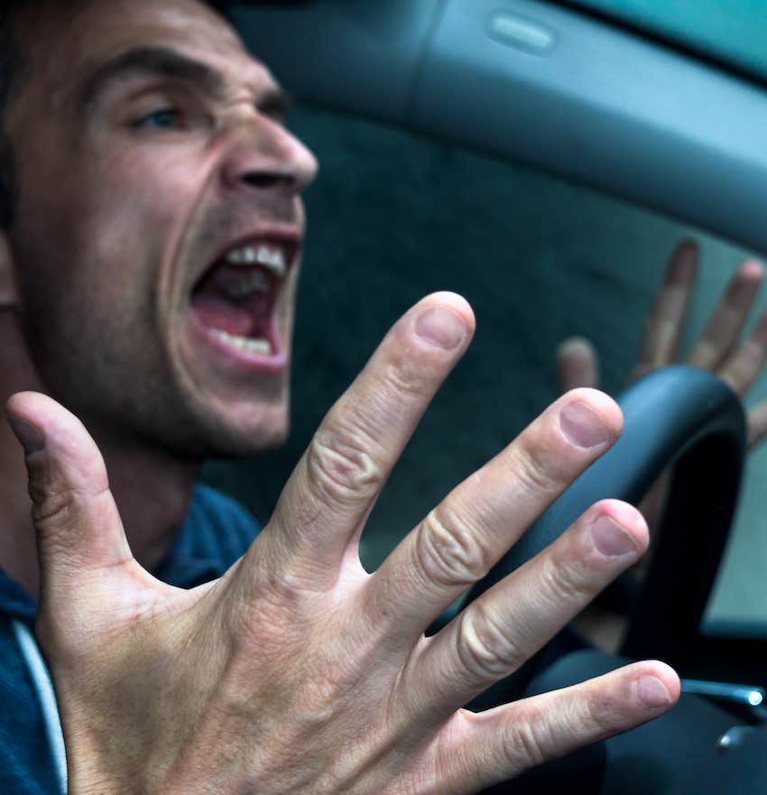 Prejudice man has road rage while driving