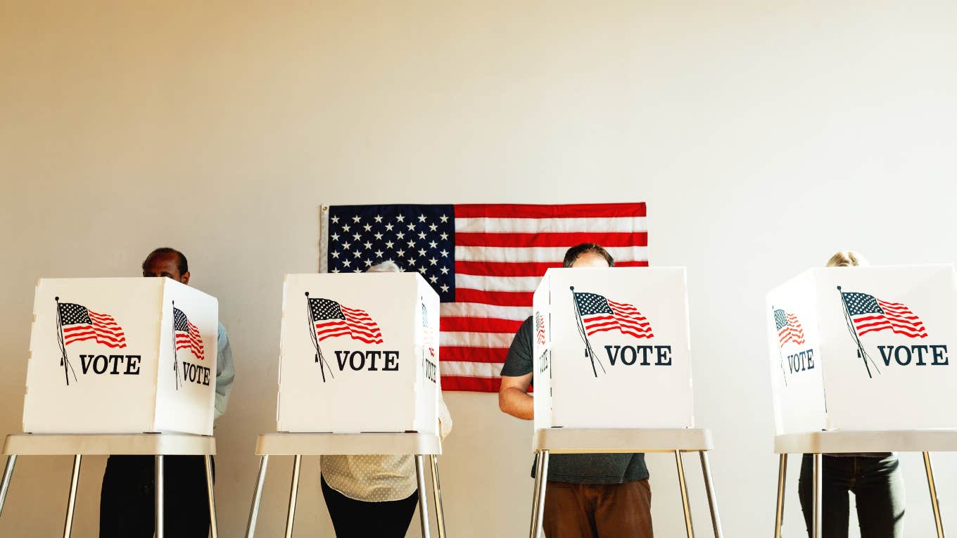Study Finds Conservatives Are Happier Than Liberals four people voting in booths
