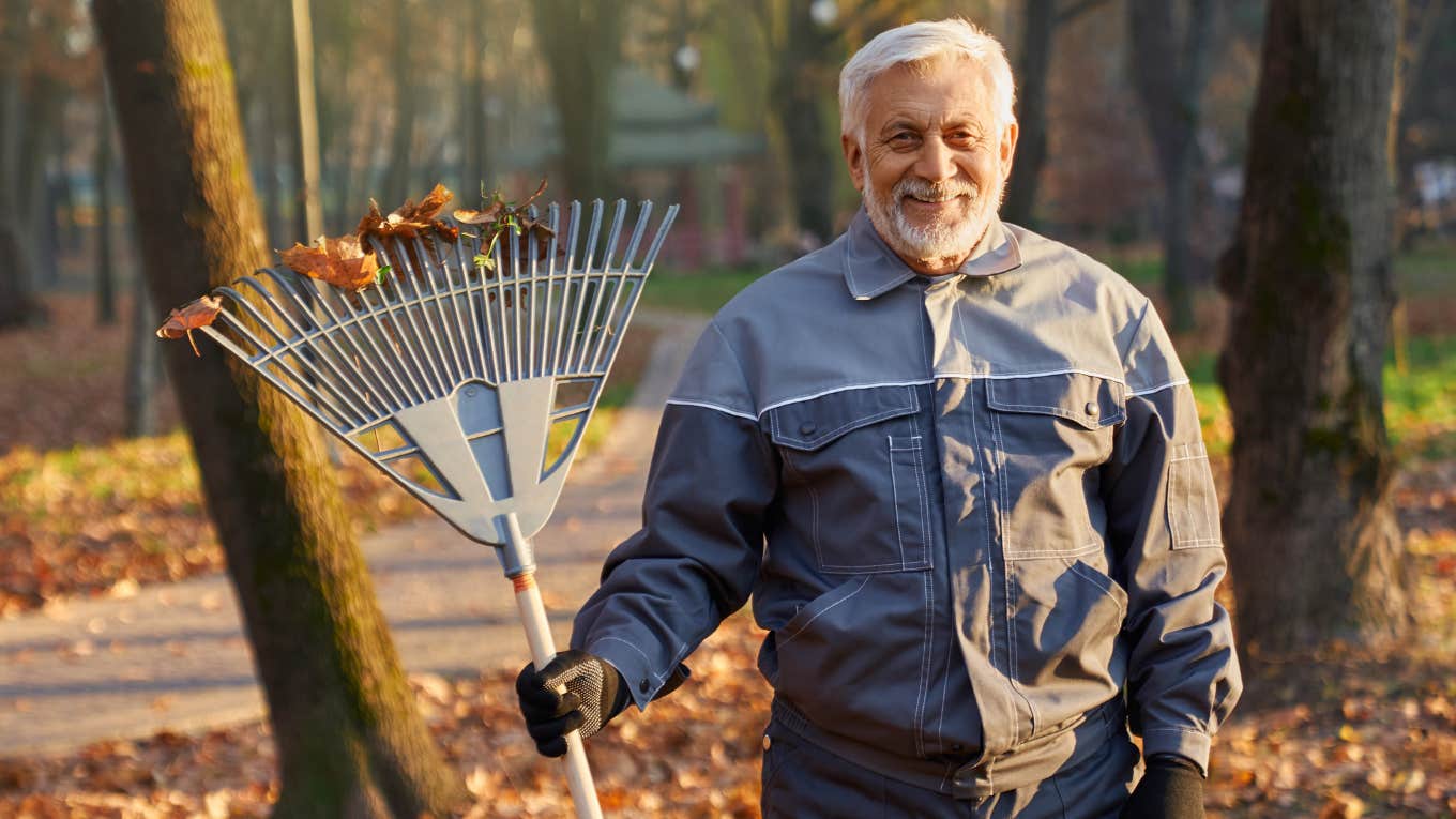 Why Are Boomers Obsessed With Leaf Blowing & Raking? Boomer with a rake