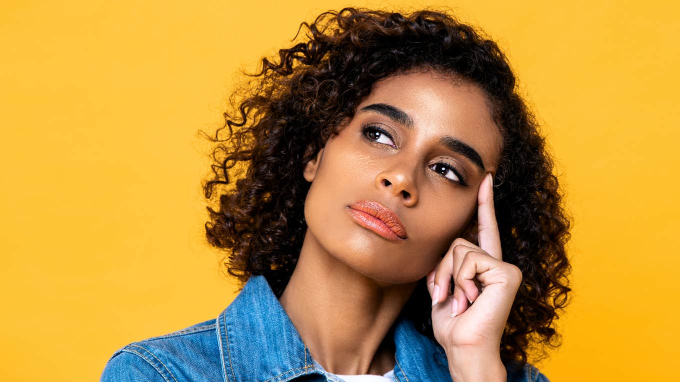 People Who Can't Answer These Tough Questions Will Never Have The Life They Want Woman thinking about a question she was asked.