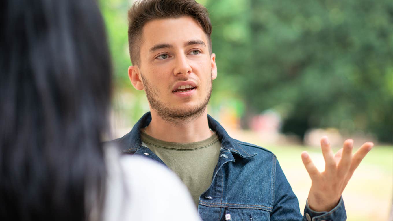 How Your Tone Of Voice Predicts How Long Your Relationship Will Last, According To Research Man speaking to partner.