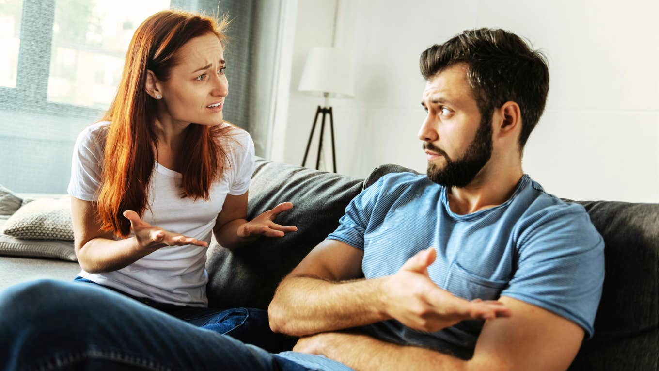Traits of a cold-hearted spouse Woman pleading with cold-hearted husband who couldn't care less.