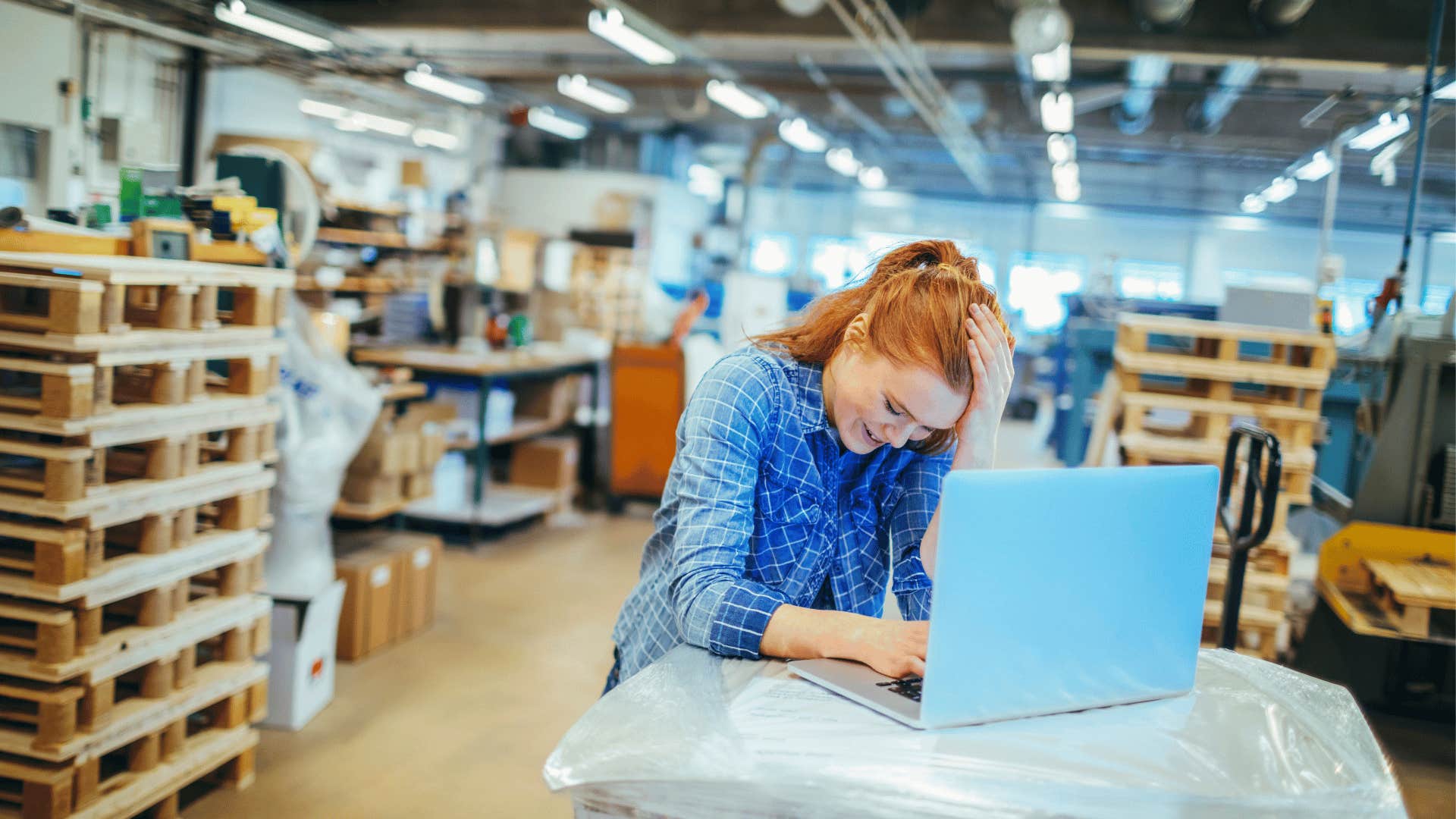 woman laughing after making mistake