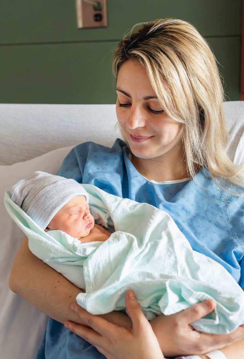 New mom in the hospital after giving birth