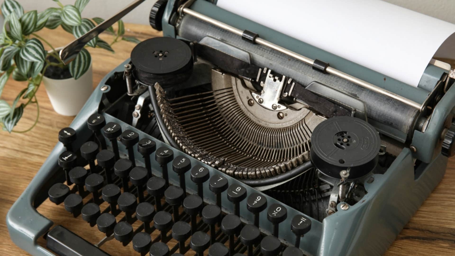 typewriter on shelf 