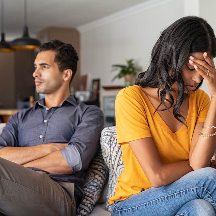 upset woman next to man destined to grow up lonely and emotionally drained