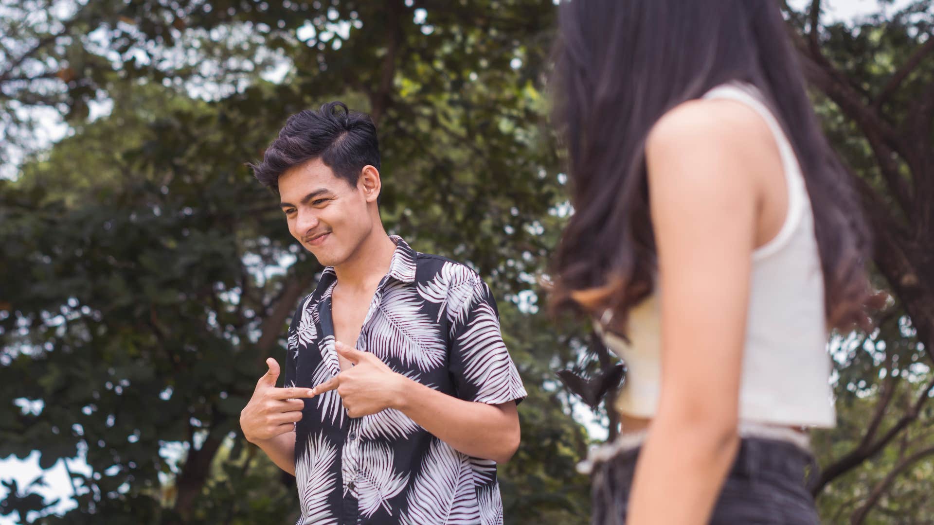 man not making eye contact with woman