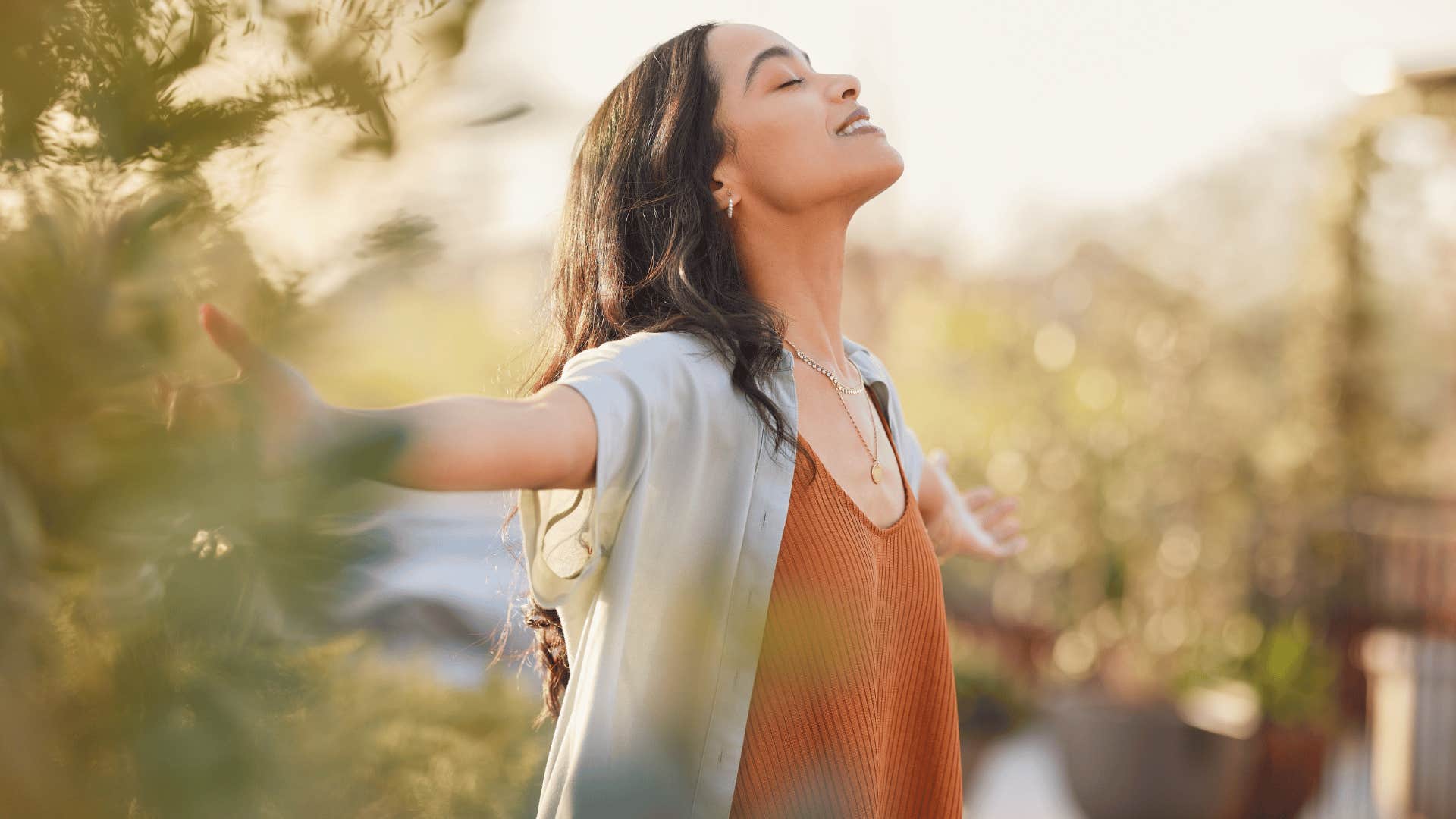 happy woman feeling free outside