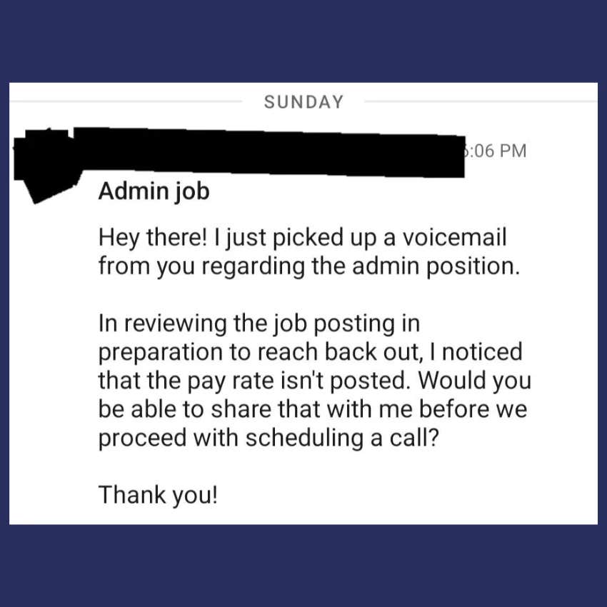 screenshot from Reddit of unhinged response a candidate got about what a job pays