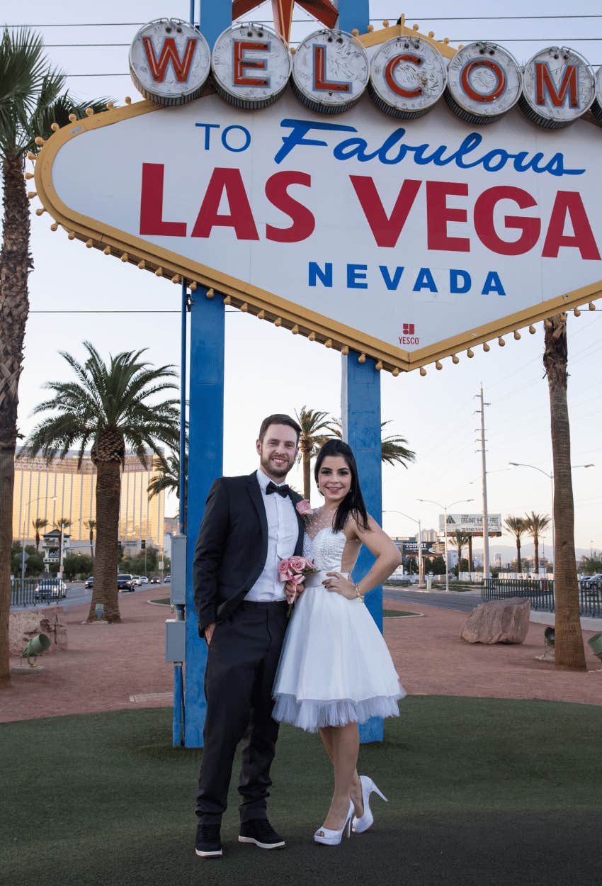 Couple after getting married in Las Vegas without telling anyone