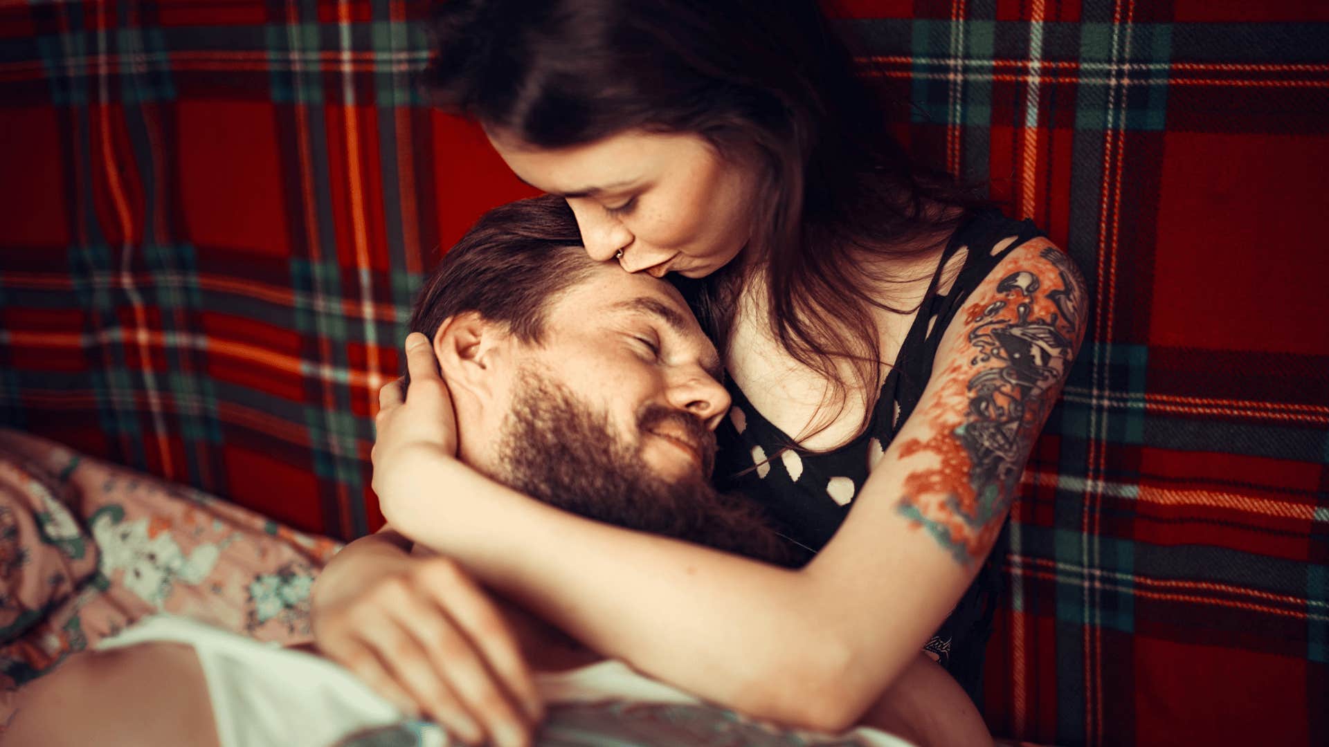 Woman snuggles man to break unfair double standard