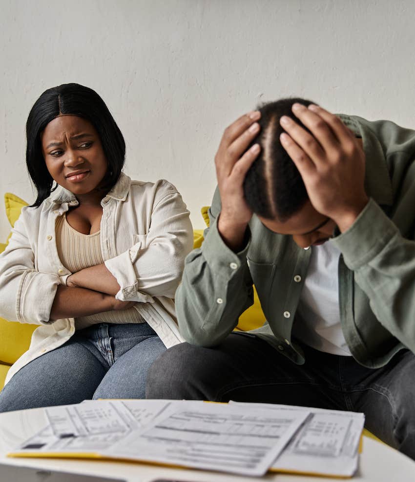 Woman in disbelief at upset man's finances