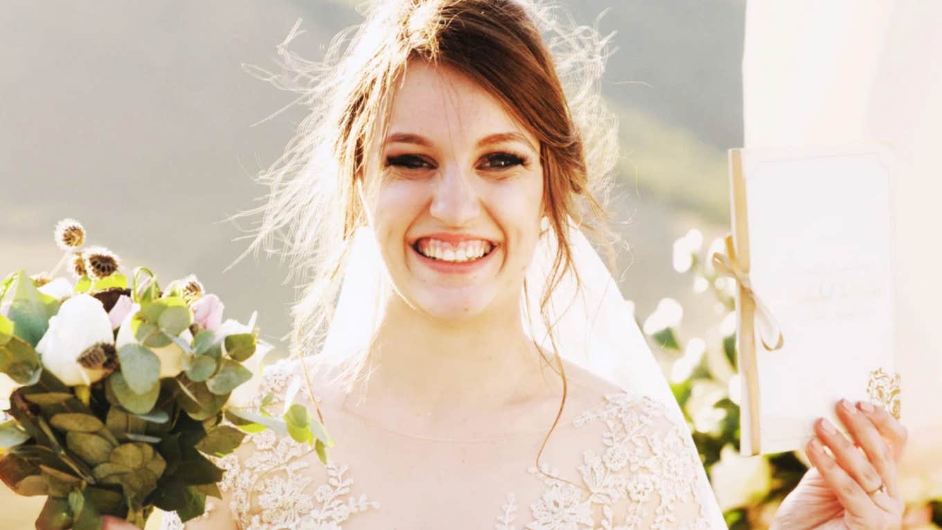 Gen X Wedding Traditions Gen Z Brides Reject Brunette Gen Z bride smiles after rejecting Gen X wedding tradition