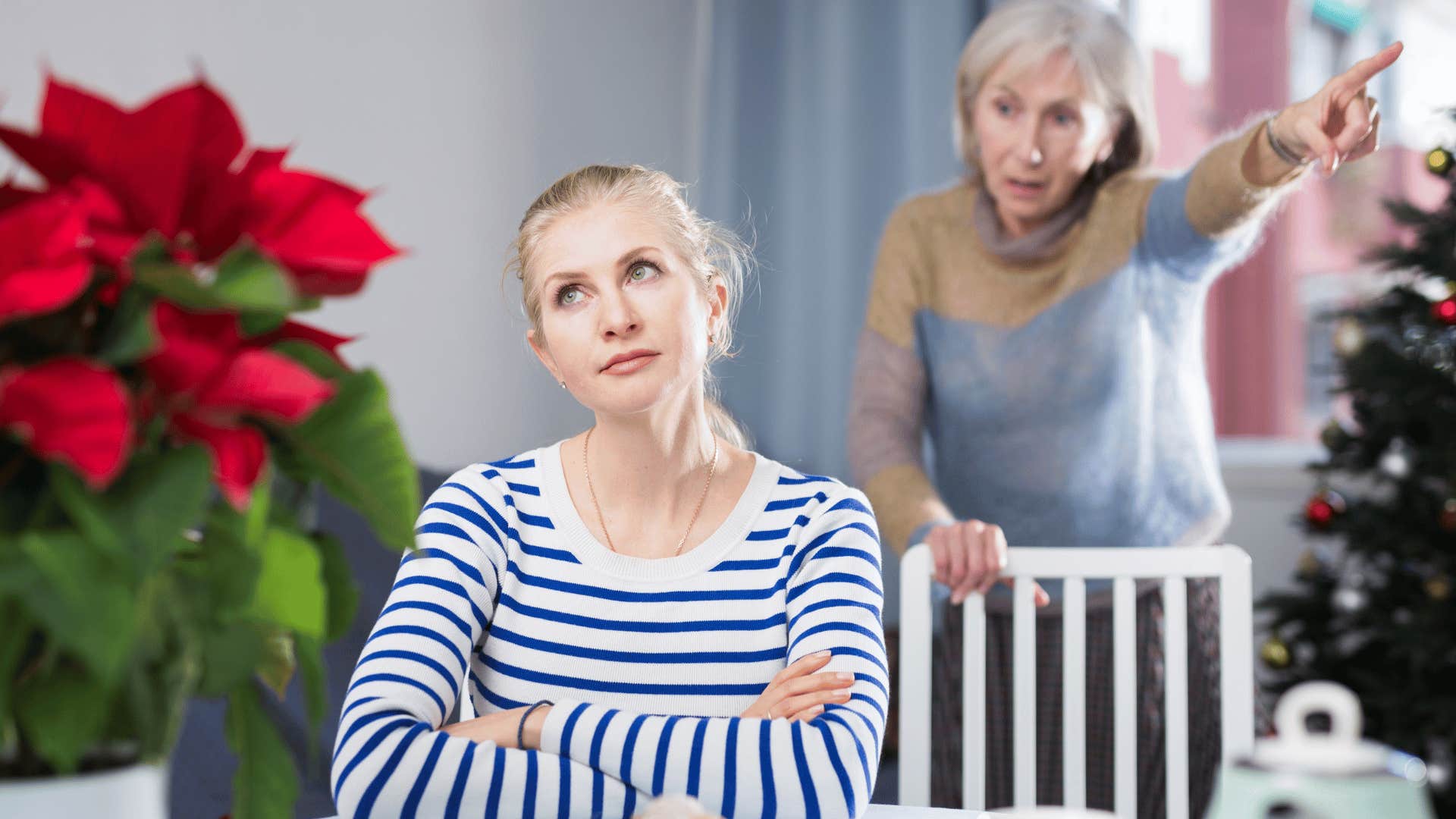 woman scolding her adult daughter