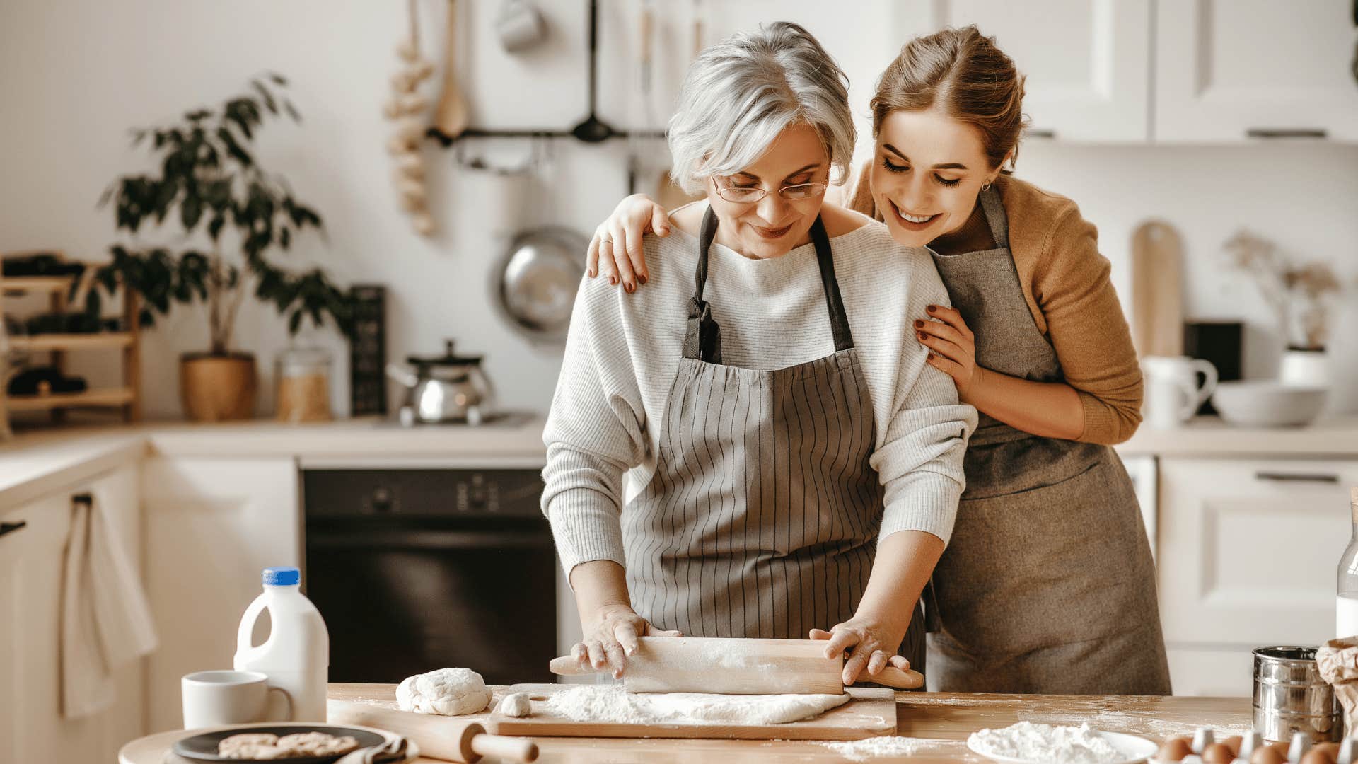 mom and daughter baking together
