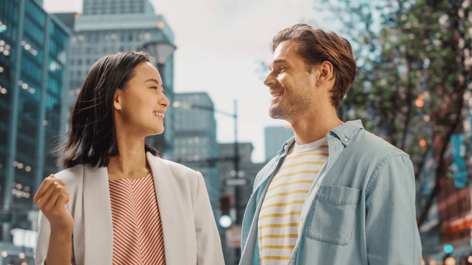 woman looking at man thinking wow he's different