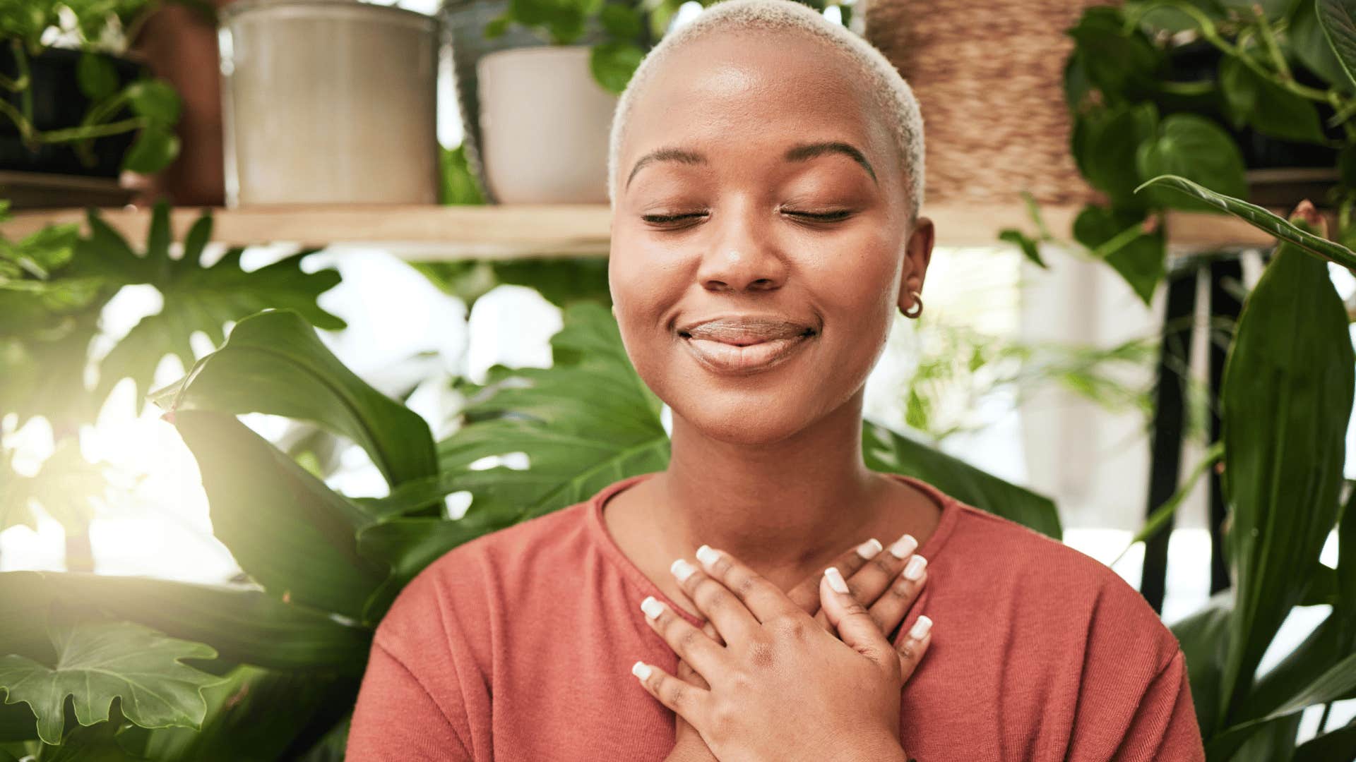 woman finally loving herself smiling
