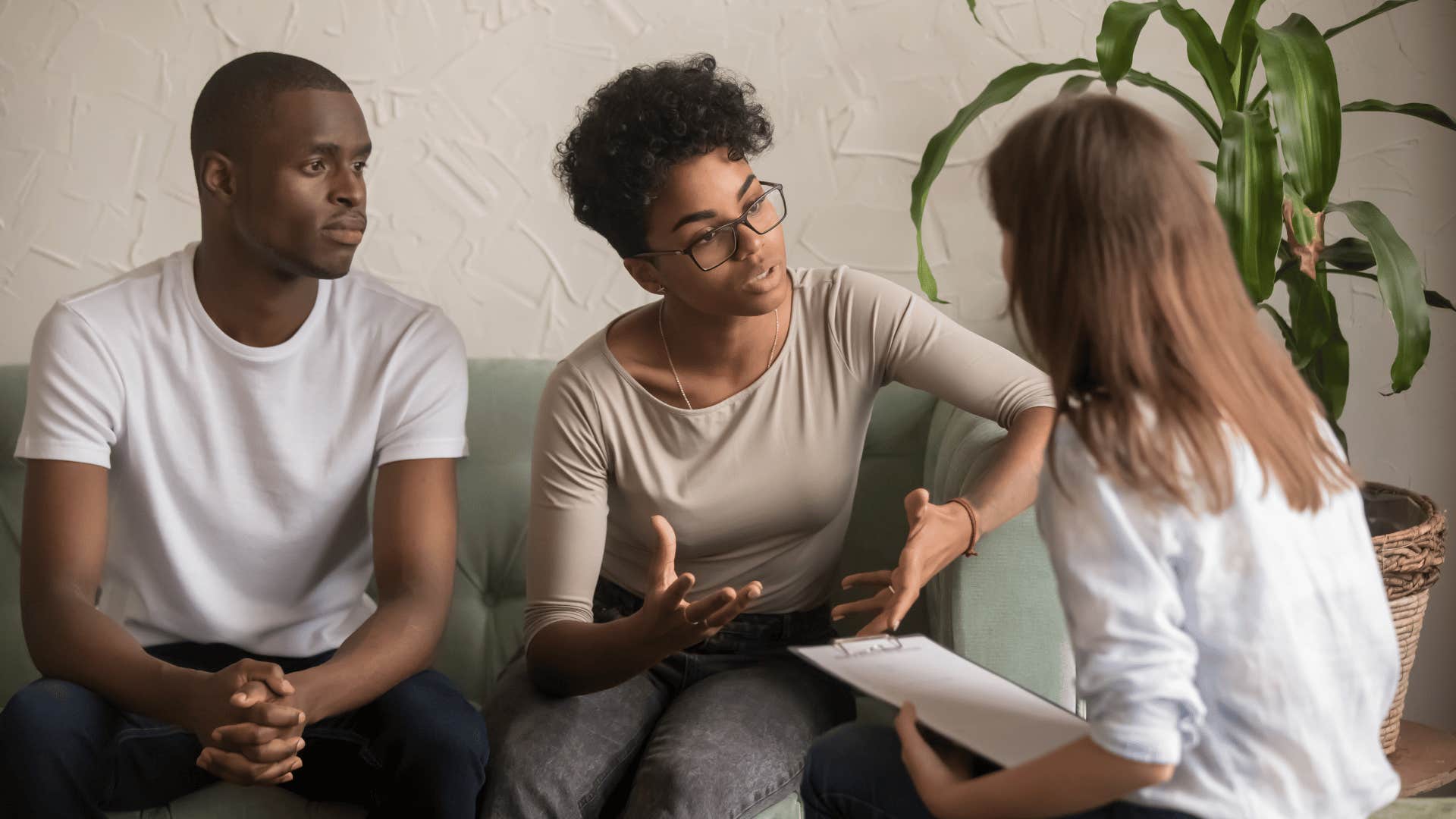 woman complaining about husband to couple's therapist