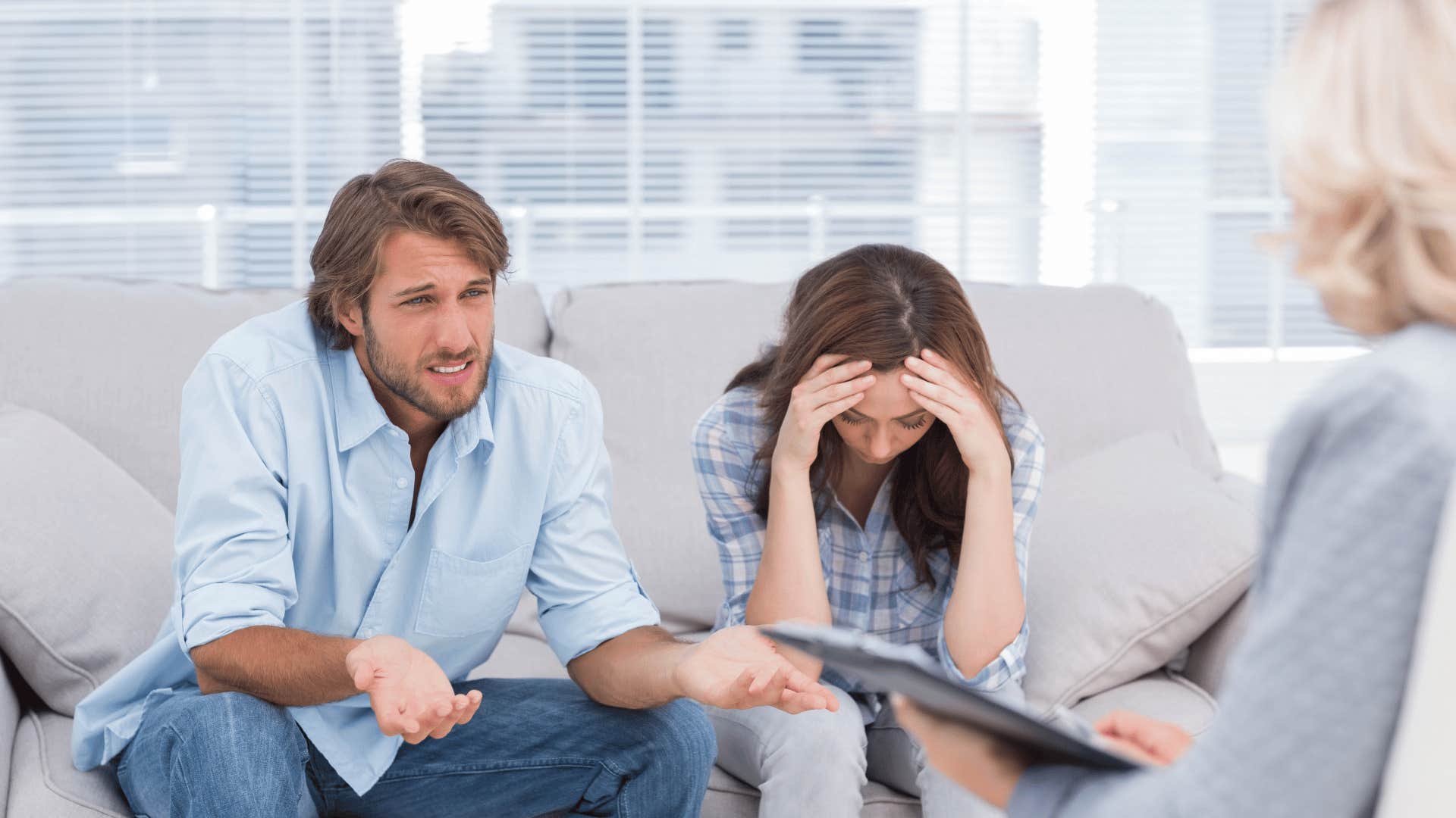 woman complaining about husband to couple's therapist