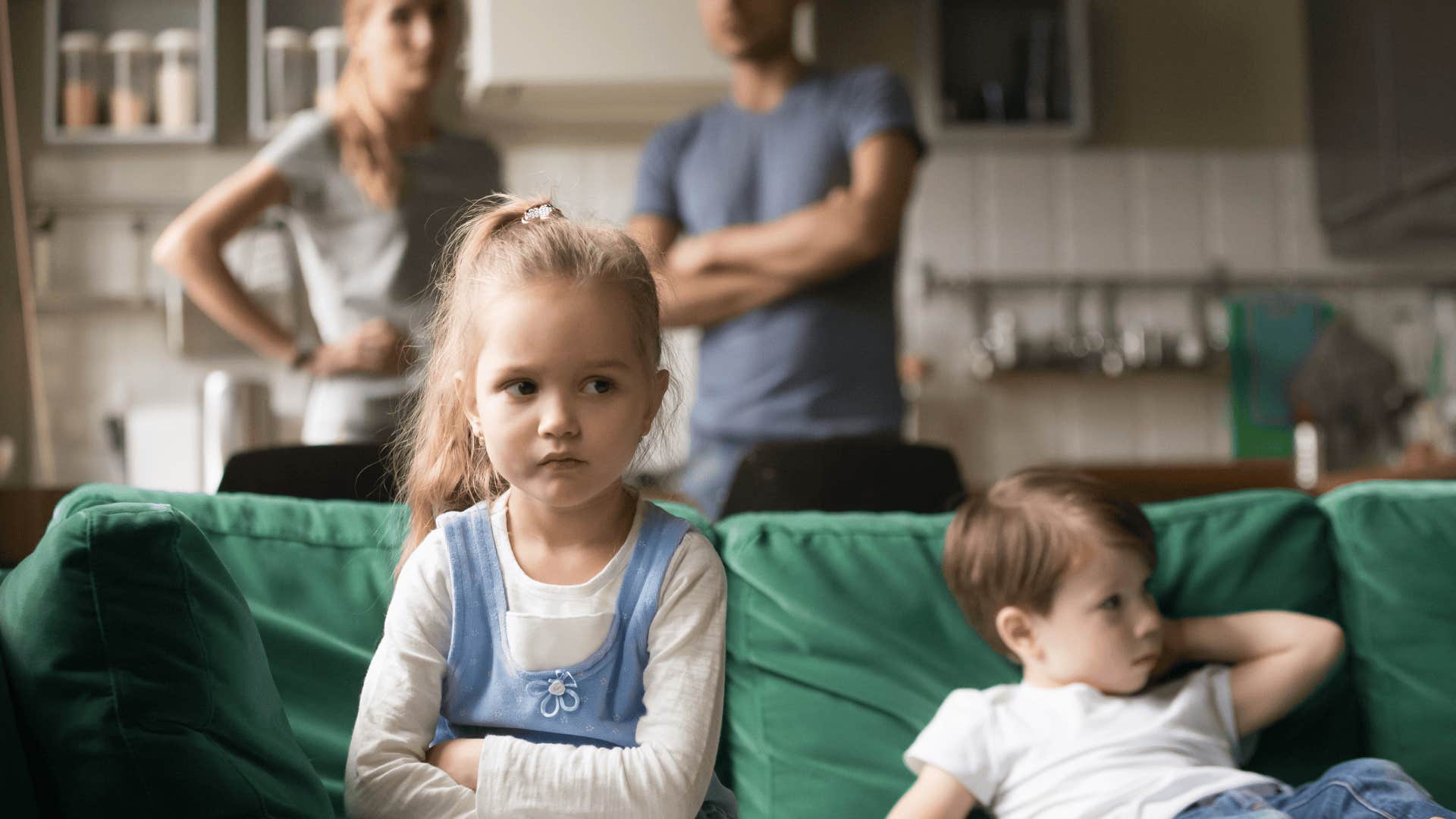upset children playing roles in narcissistic family