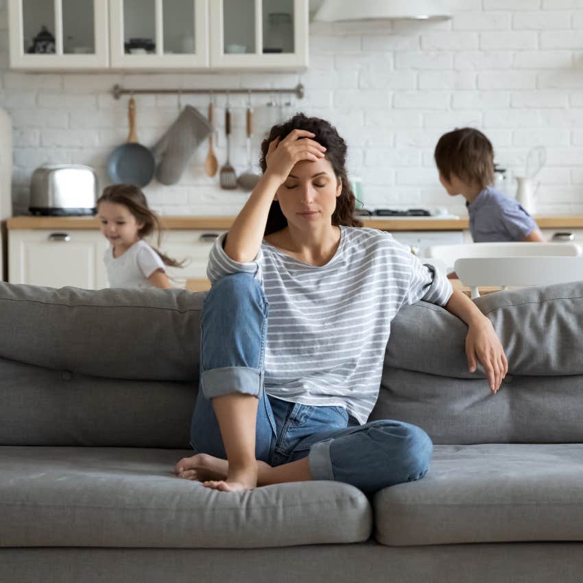 upset mother trying to teach children key concept