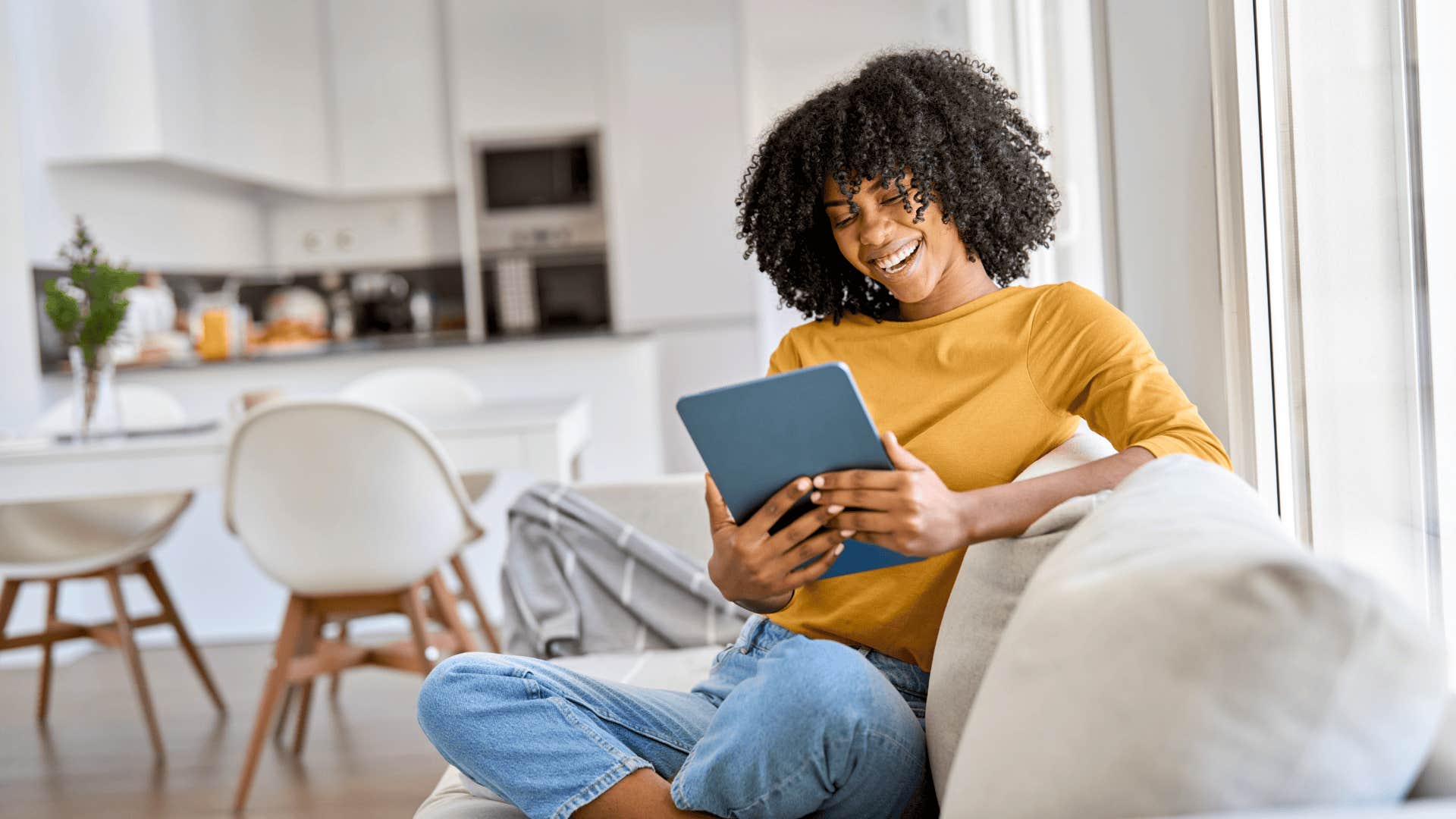 woman relaxing at home not worrying about a job