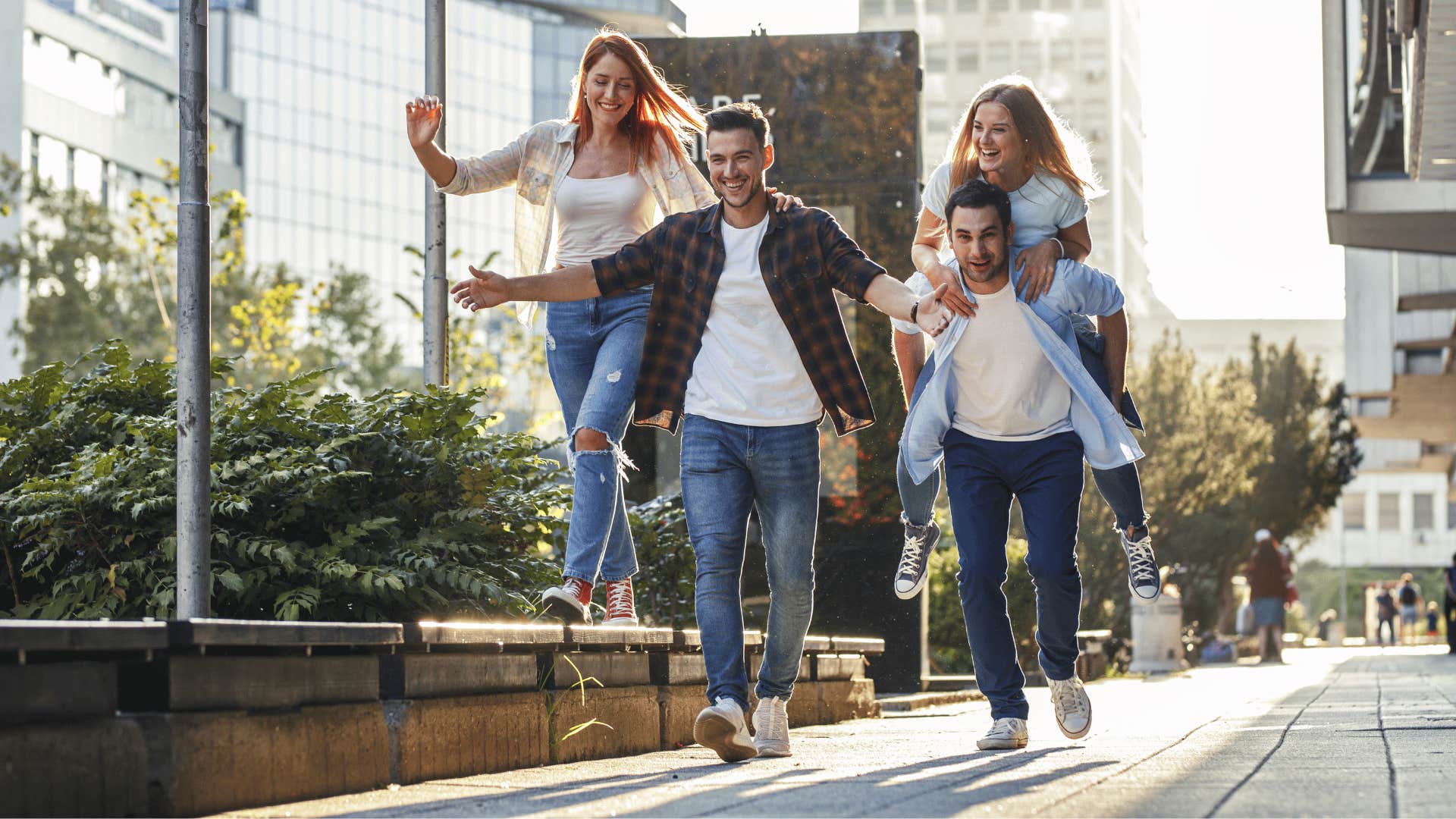 friend group walking around town