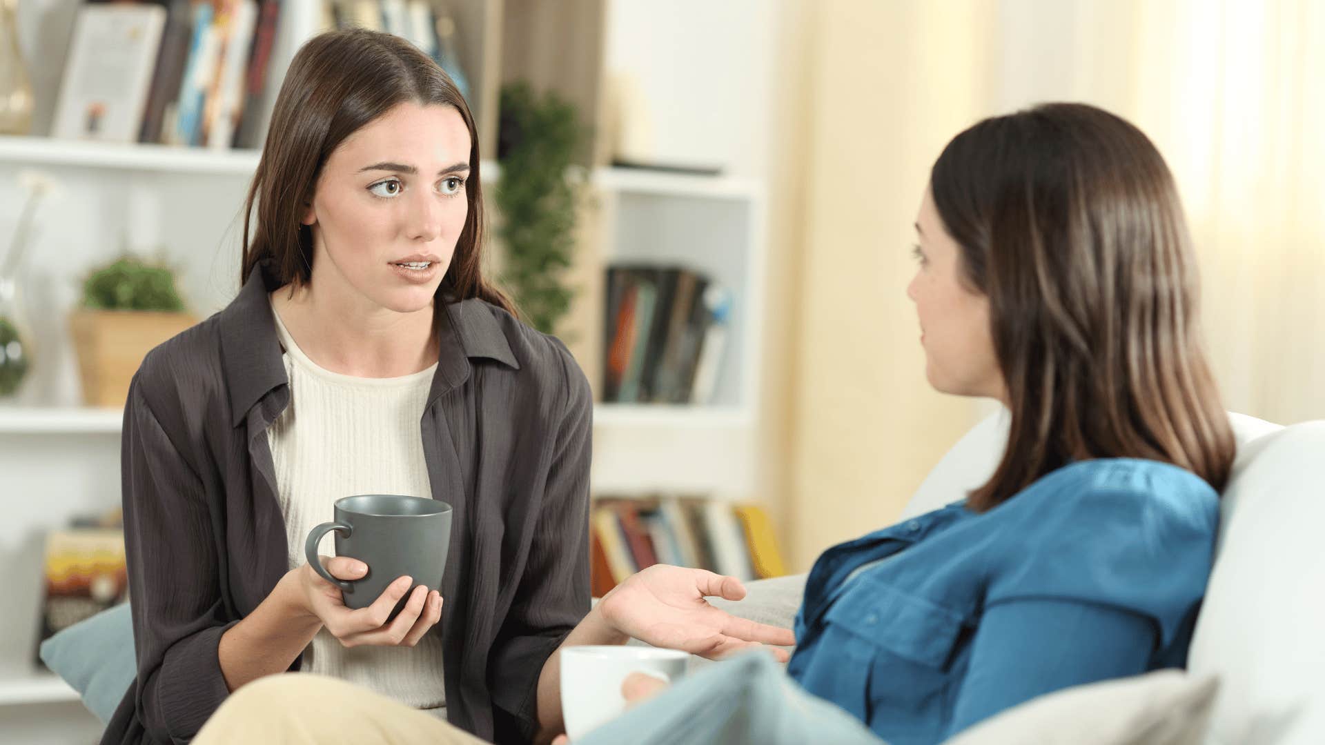 brilliant woman politely speaking to friend