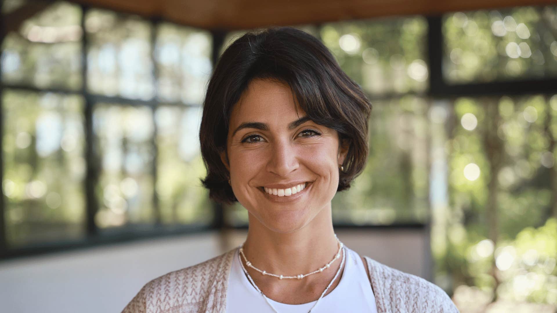 peaceful confident woman smiling