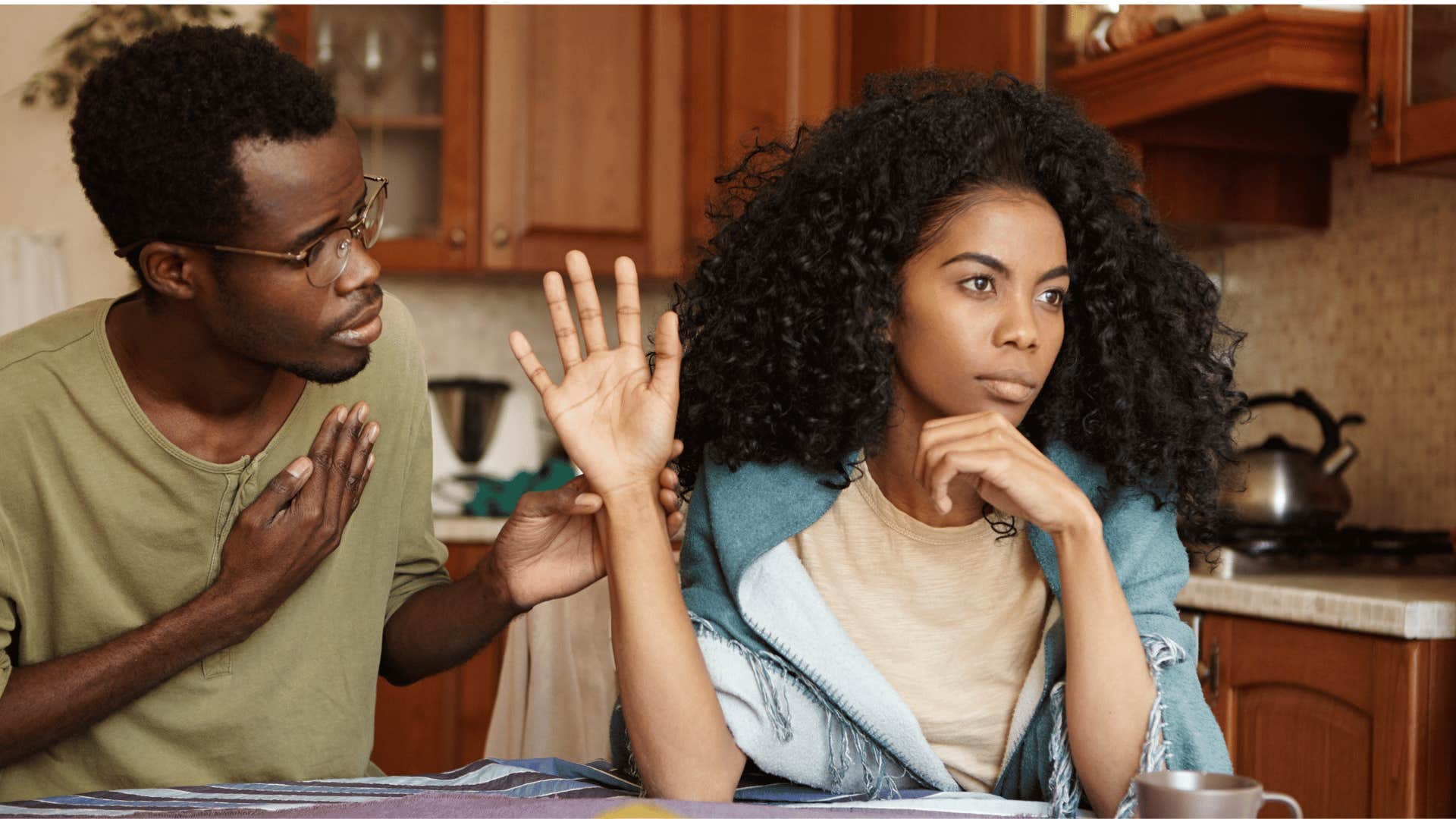 couple arguing in the kitchen