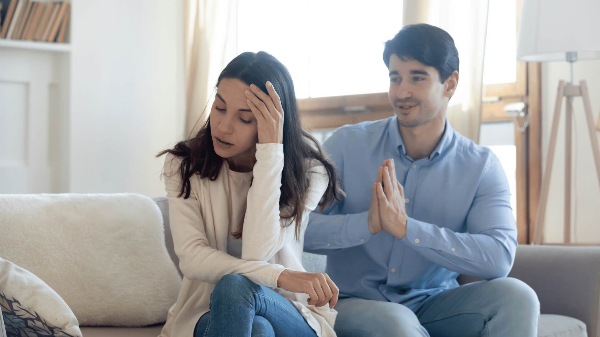 man trying to get sensitive woman to listen